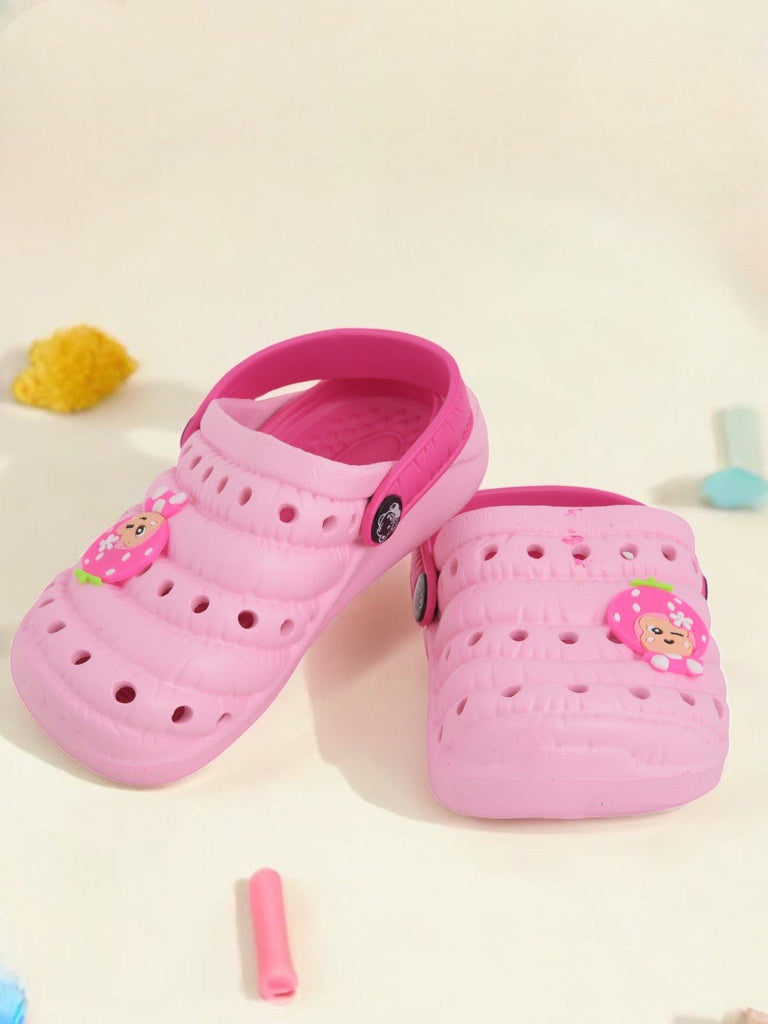 Pink rubber clogs for girls with flower cartoon design - creative view