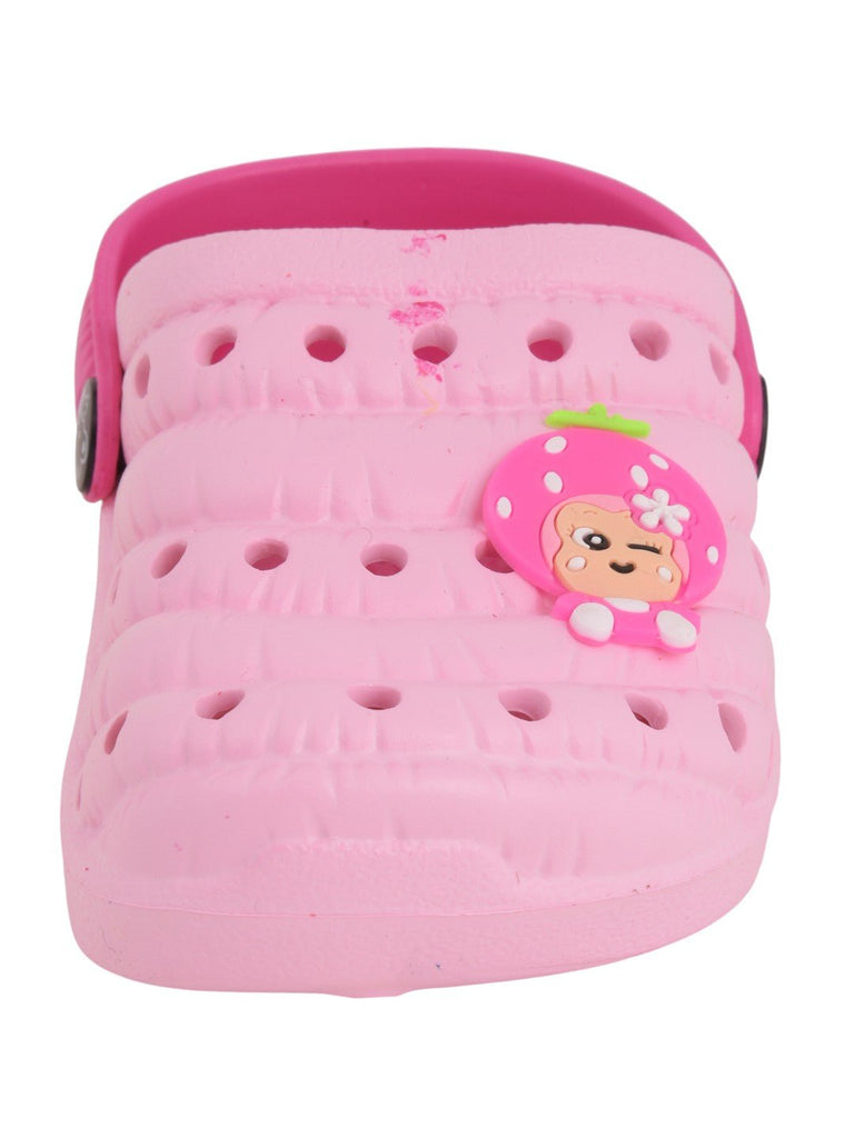 Pink rubber clogs for girls with flower cartoon design - zoom view