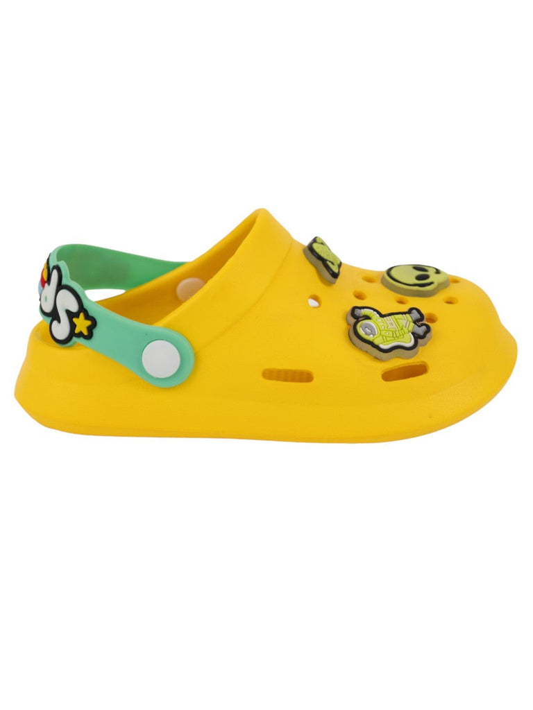 Adorable Glow-in-the-Dark Clogs with 3D Galactic Theme Charms for Boys- Yellow-Side view