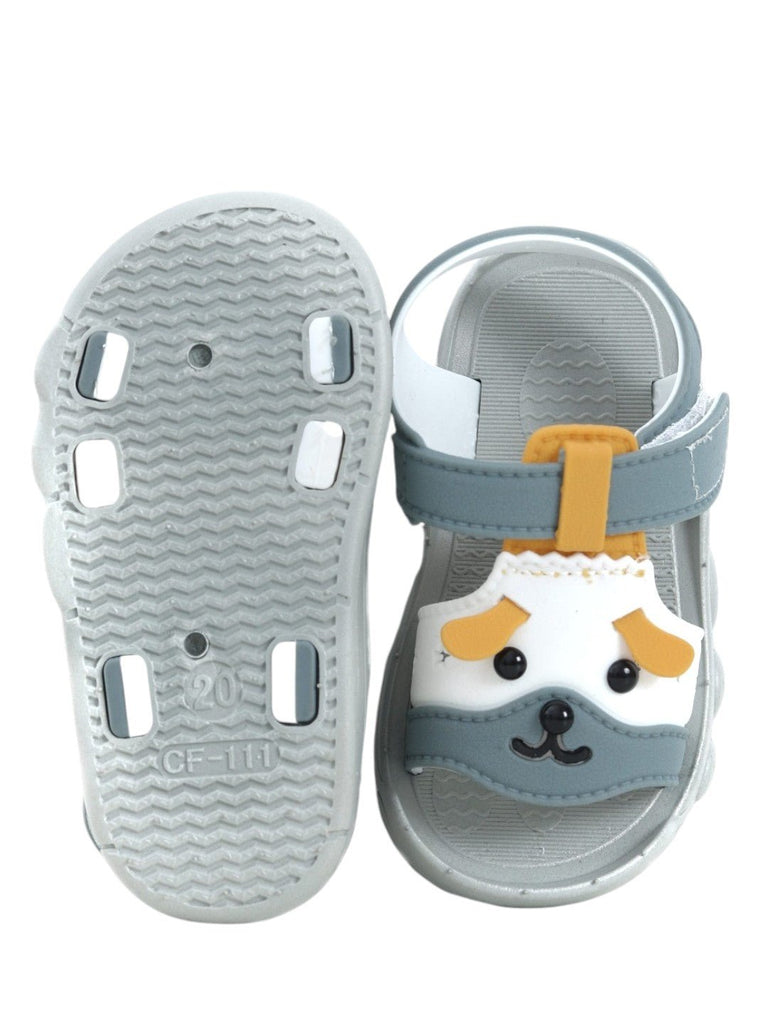 Adorable Grey Puppy Sandals for Boys-Front & Back View