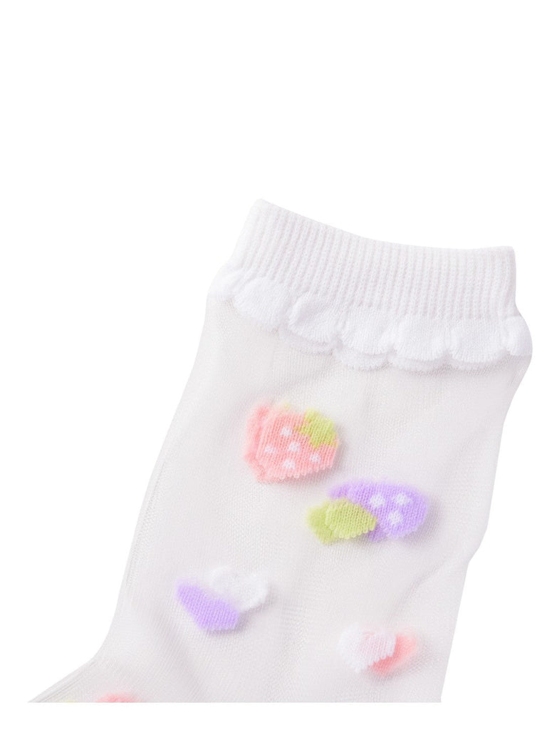 Adorable Heart & Strawberry Ankle Socks For Girls- Close up view