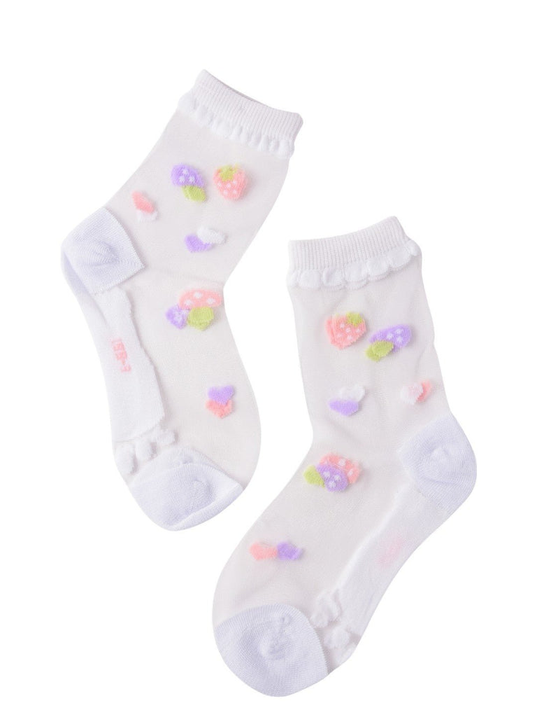 Adorable Heart & Strawberry Ankle Socks For Girls- Full View