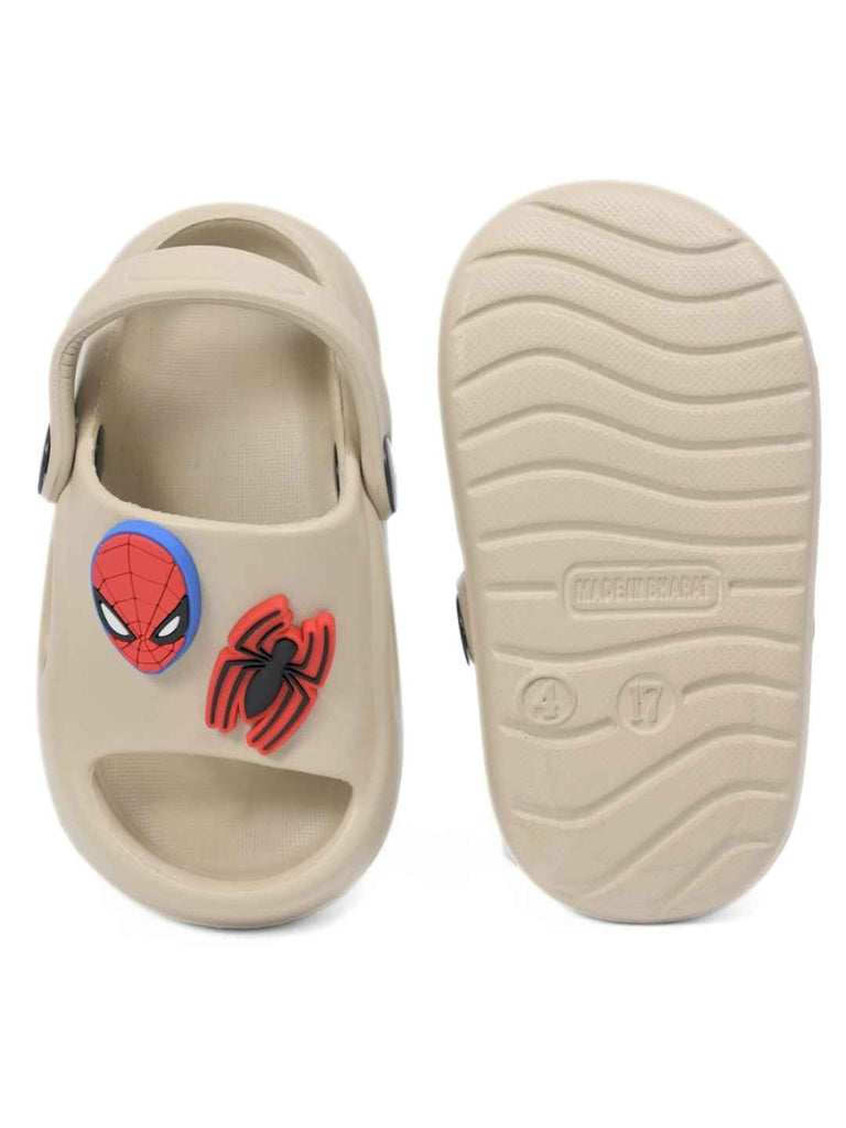 Adorable Marvel Spider Man Cartoon Character Charm Sandals for Boys- Beige-Front & Back View
