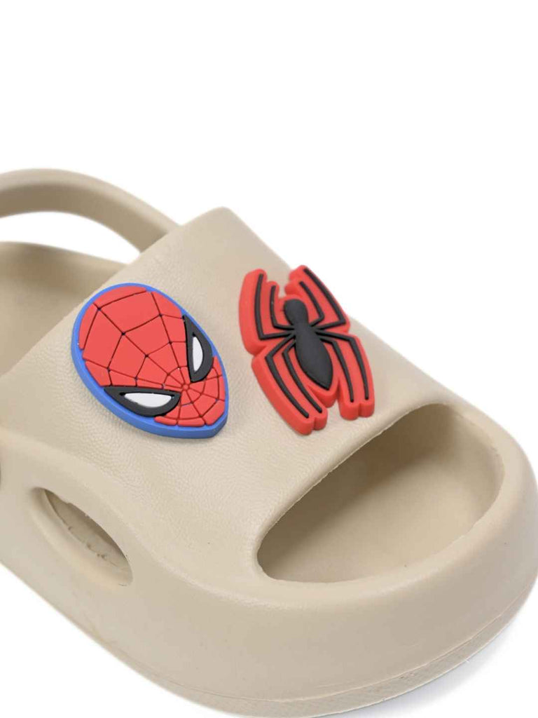 Adorable Marvel Spider Man Cartoon Character Charm Sandals for Boys- Beige-Close View