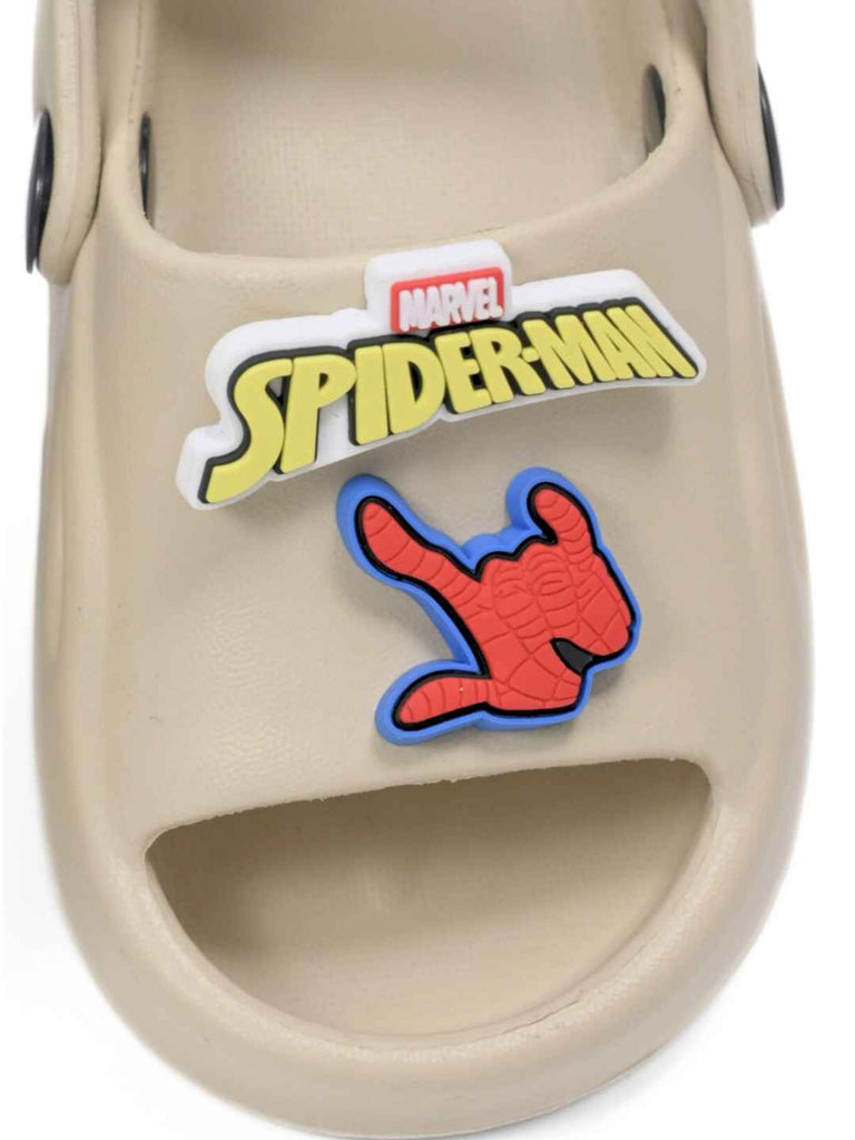 Adorable Marvel Spider Man Cartoon Character Charm Sandals for Boys- Beige- Front View
