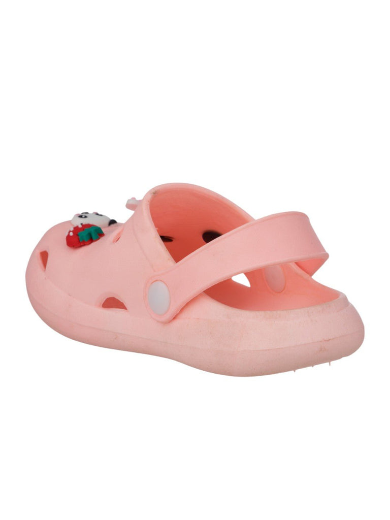 Adorable Panda & Strawberry Charm Clogs with Happy Text for Girls - Pink-Back View