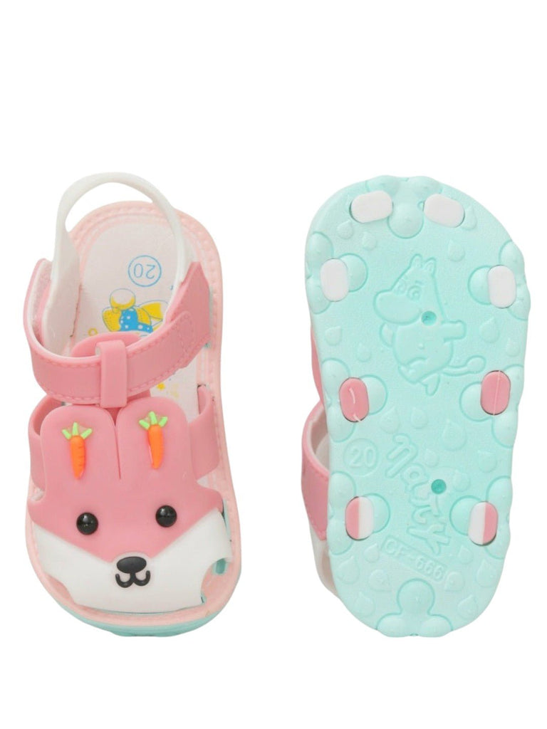 Adorable Pink Bunny Applique Sandals for Kids-front & back view