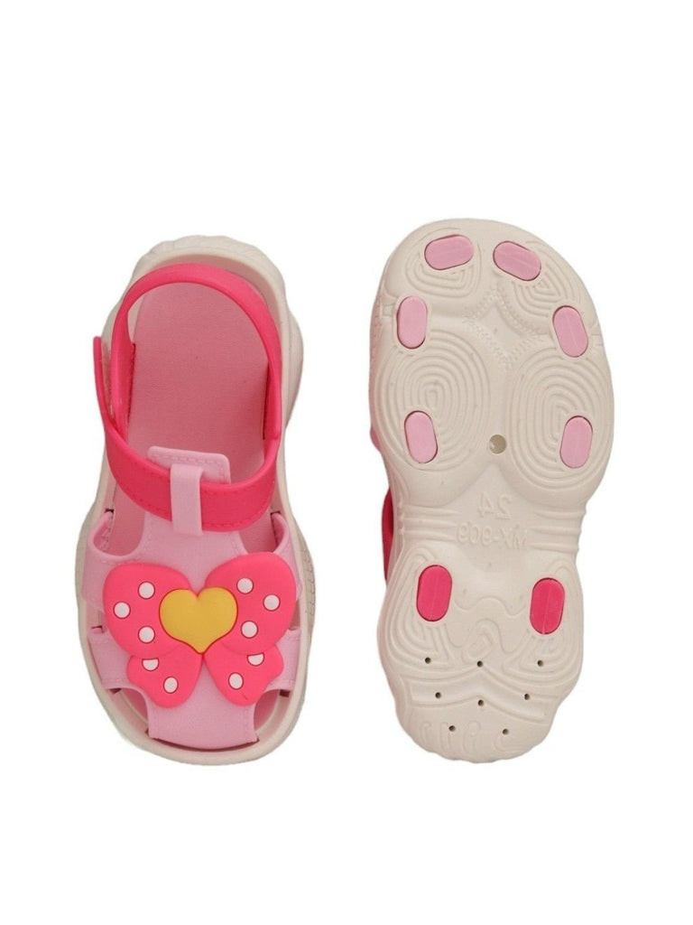 Yellow Bee Pink Butterfly Bow Sandals For Girls - Front and Back View