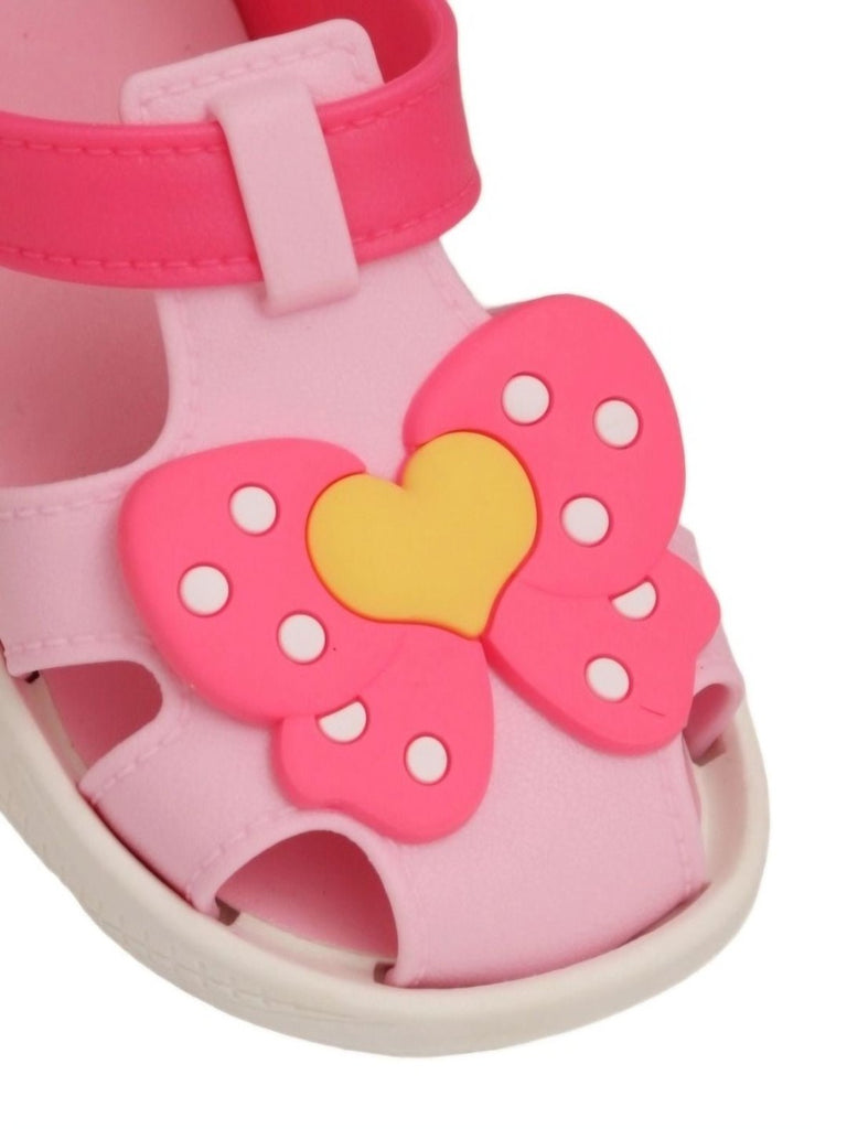 Yellow Bee Pink Butterfly Bow Sandals For Girls - Close up  View