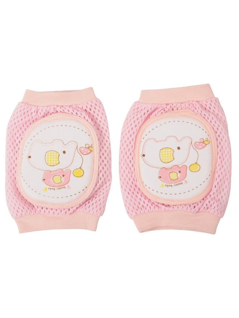 Front View of Yellow Bee Adorable Pink Elephant Protective Knee Pads for Toddlers with Pink Mesh and Elastic Bands