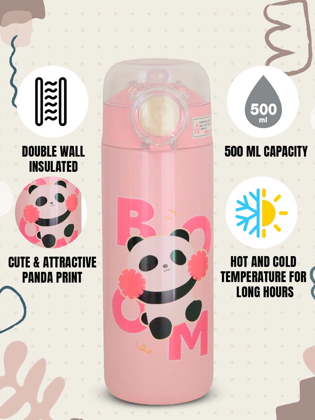 Yellow Bee Pink Panda Vacuum Flask – Stylish Leak-Proof – Yellow