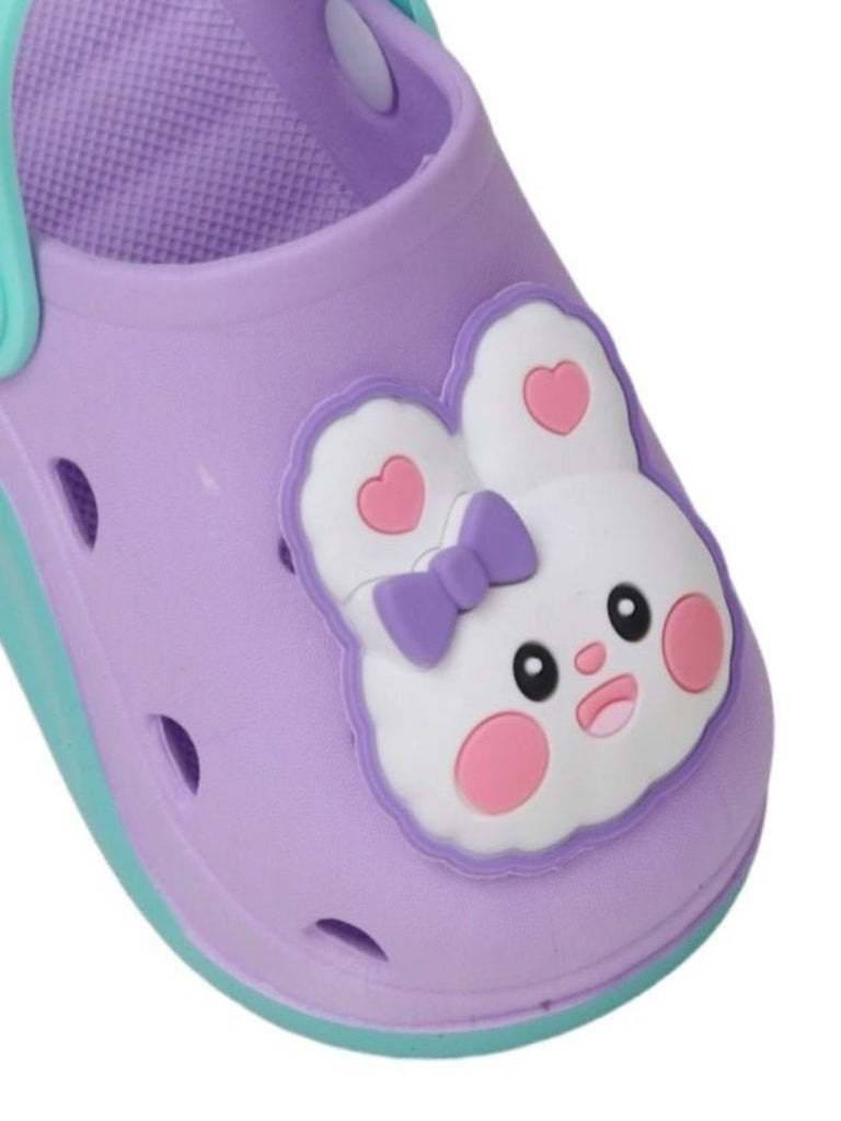 Close-up of Adorable Purple Cute Bunny Design Girls' Clogs