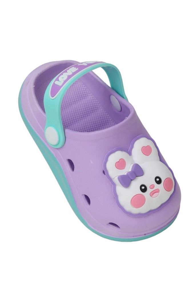 Adorable Purple Cute Bunny Design Girls' Clogs angled view