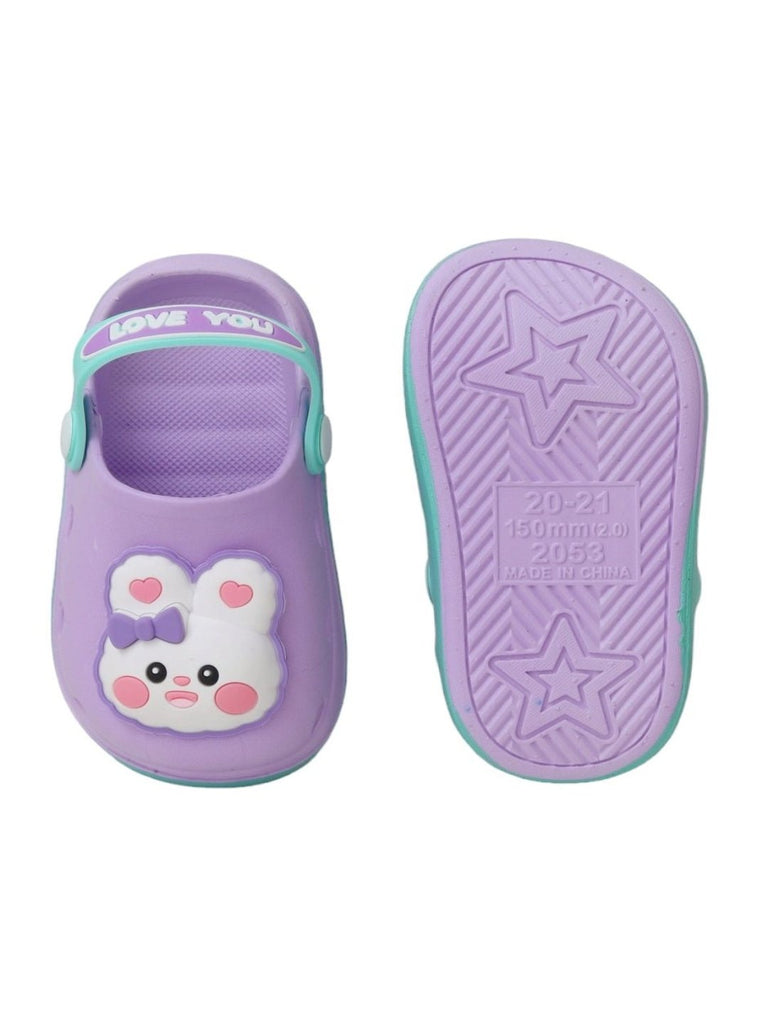 Front and back view of Adorable Purple Cute Bunny Design Girls' Clogs