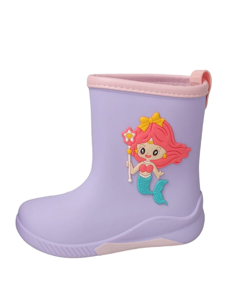 Side view of the Purple Mermaid Rain Boots showing the side profile and sole design.