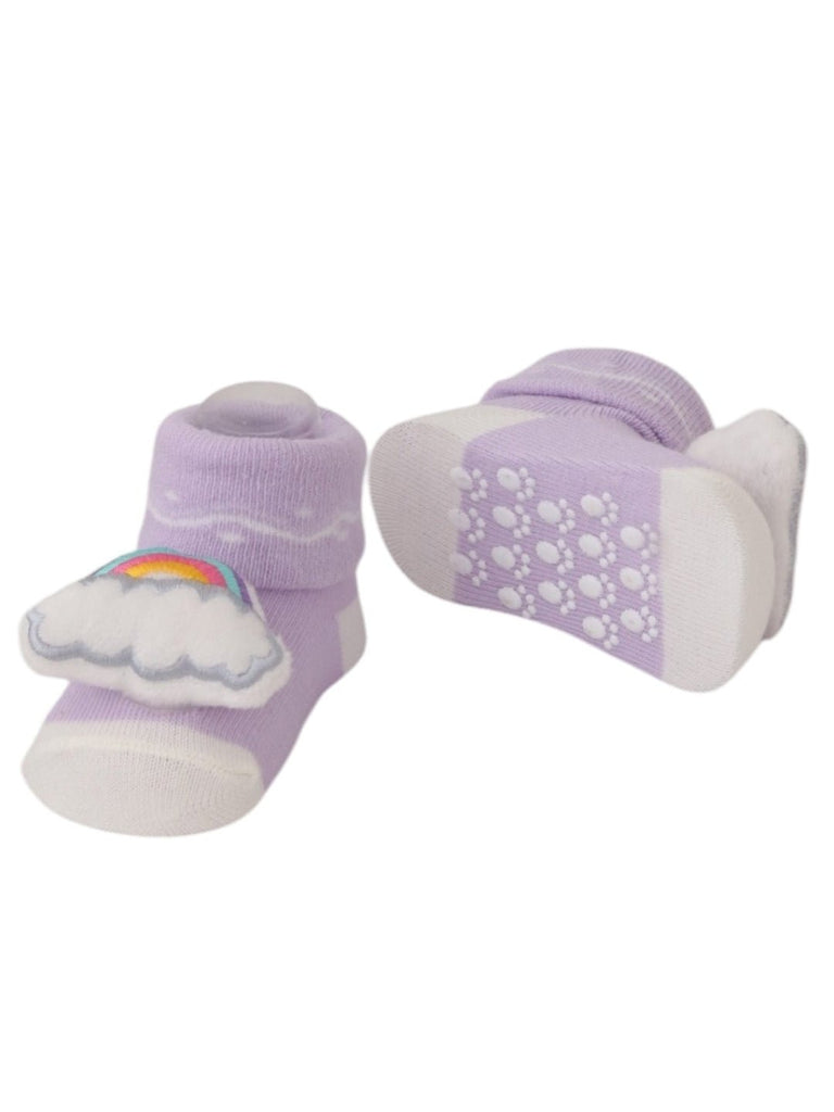 Adorable Rainbow & Cloud Soft Baby Socks - Dreamy Purple-Front & Back View