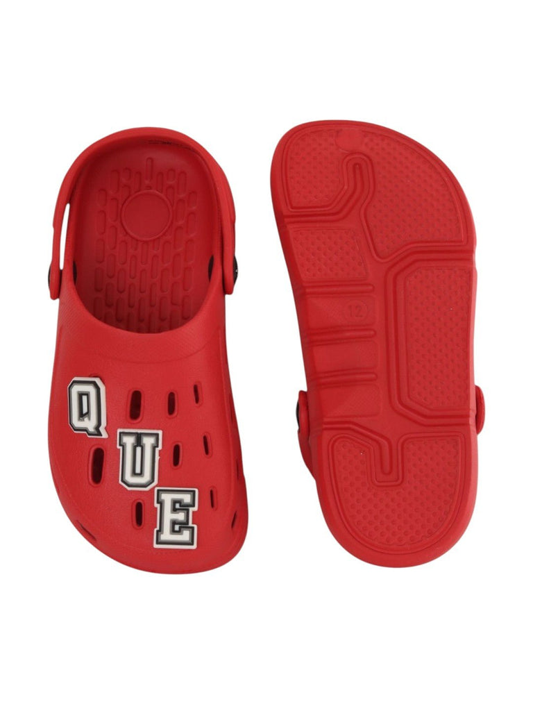 Adorable Red Clogs with “QUEEN” Letter & Crown Charms for Girls-Front & Bac View