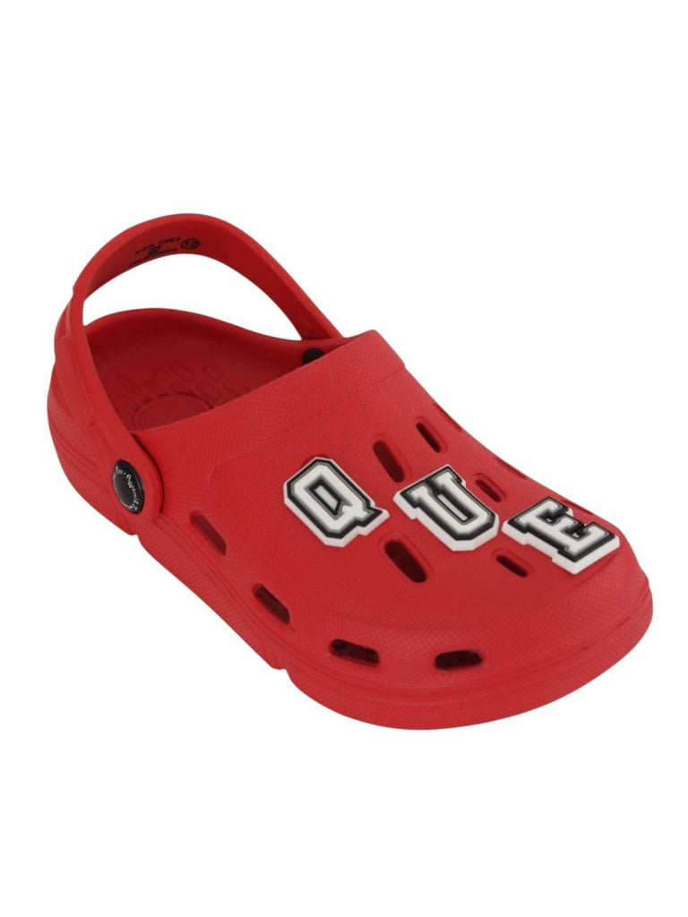 Adorable Red Clogs with “QUEEN” Letter & Crown Charms for Girls-Angle View