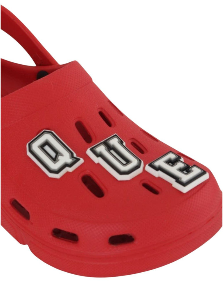 Adorable Red Clogs with “QUEEN” Letter & Crown Charms for Girls-Close Up View
