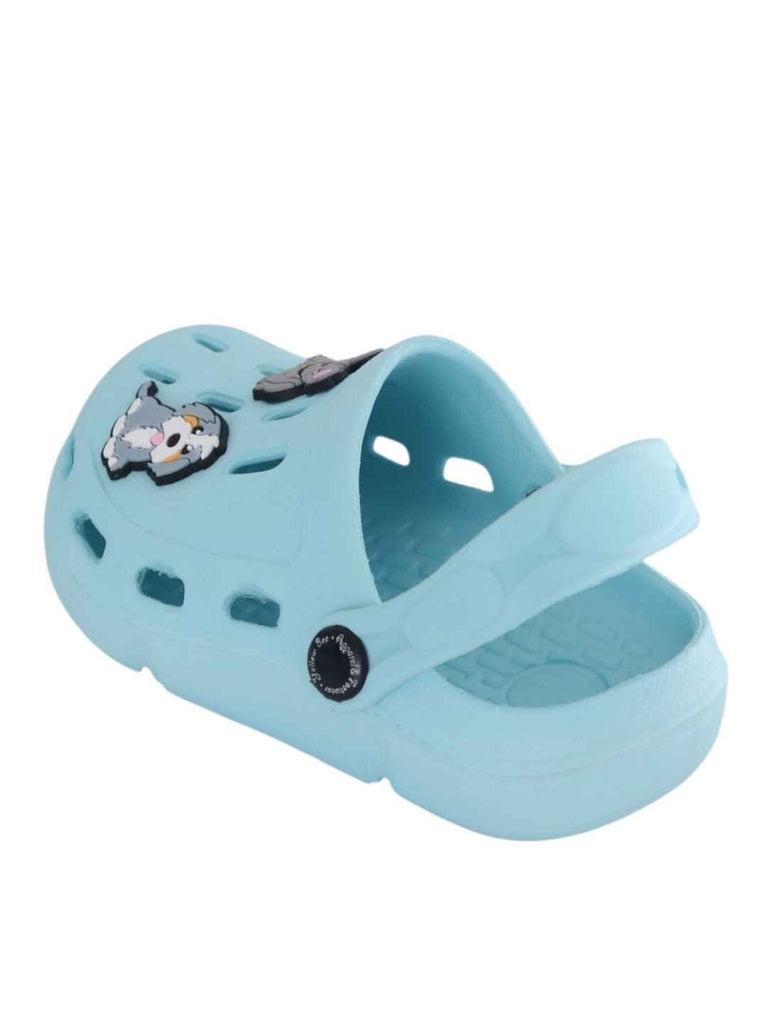 Adorable Sky Blue Clogs with Puppy Charms for Boys-Back View