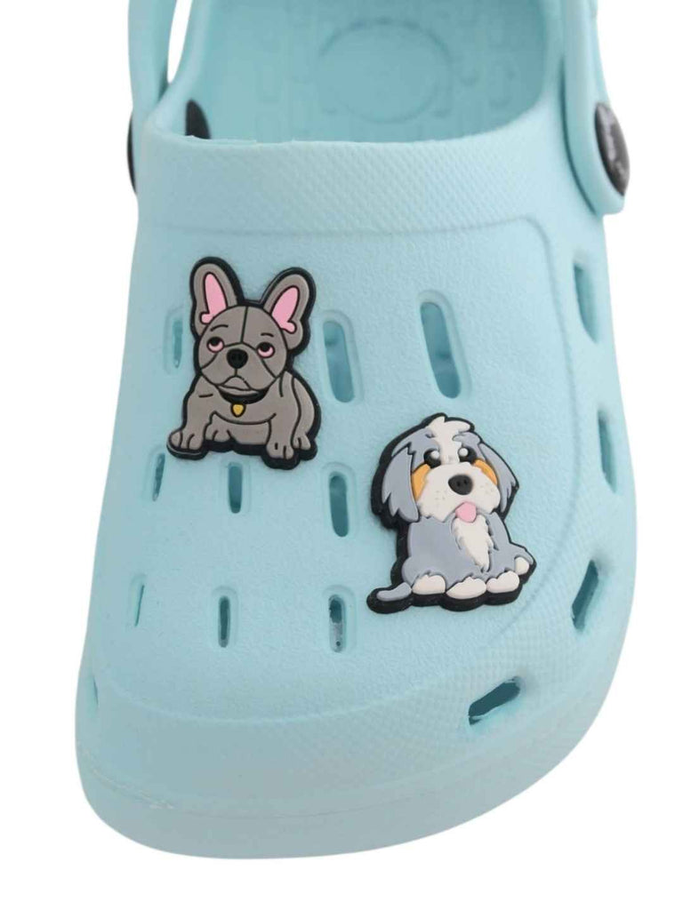 Adorable Sky Blue Clogs with Puppy Charms for Boys-Front View
