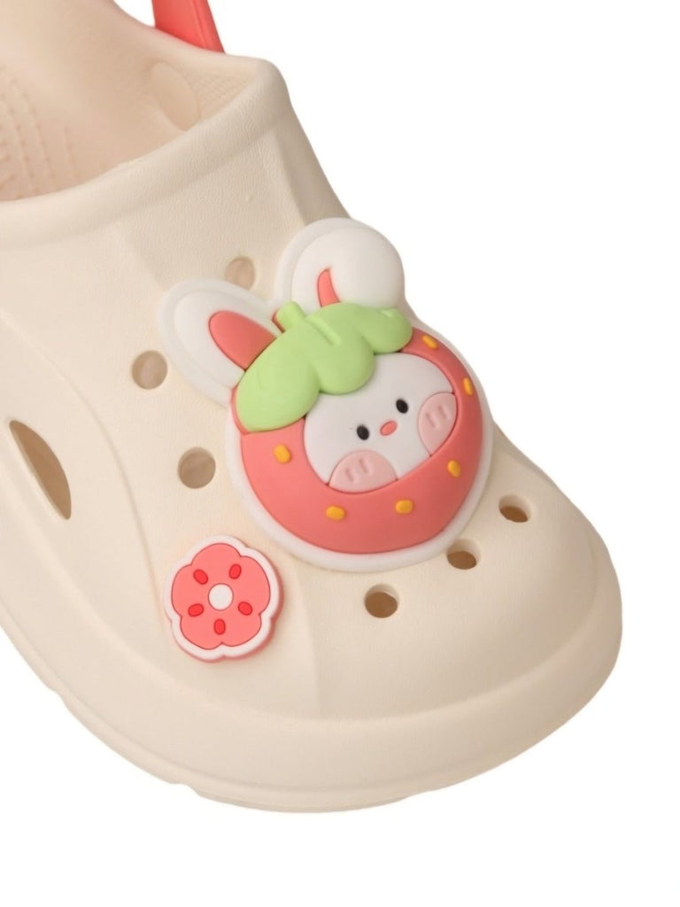 Yellow Bee Adorable Strawberry Bunny Clogs for Girls - Close-up View