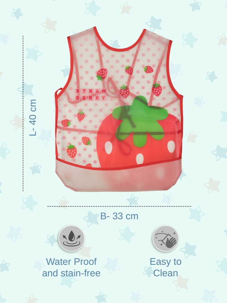 Dimension infographic view of the strawberry-themed waterproof baby bib, featuring 40 cm length and 33 cm width.