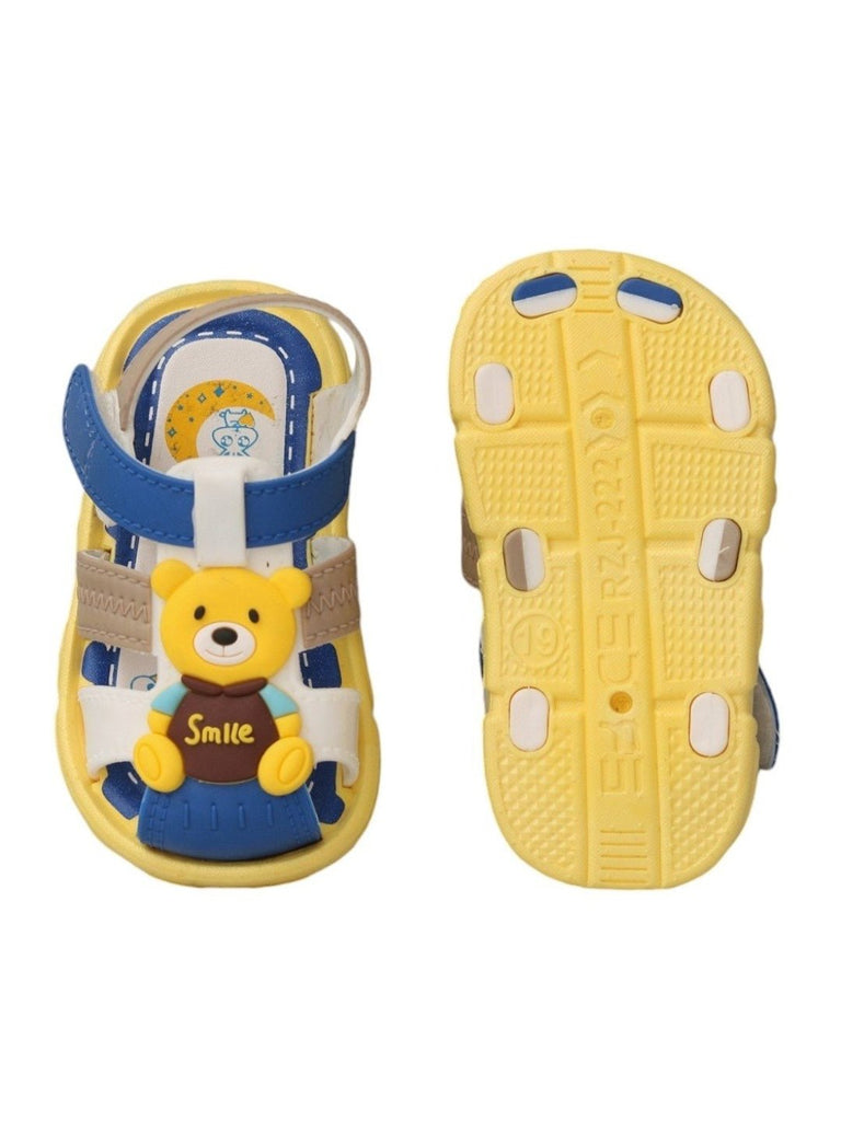 Front and back view of Yellow Bee Adorable Teddy Bear Smile Sandals For Boys