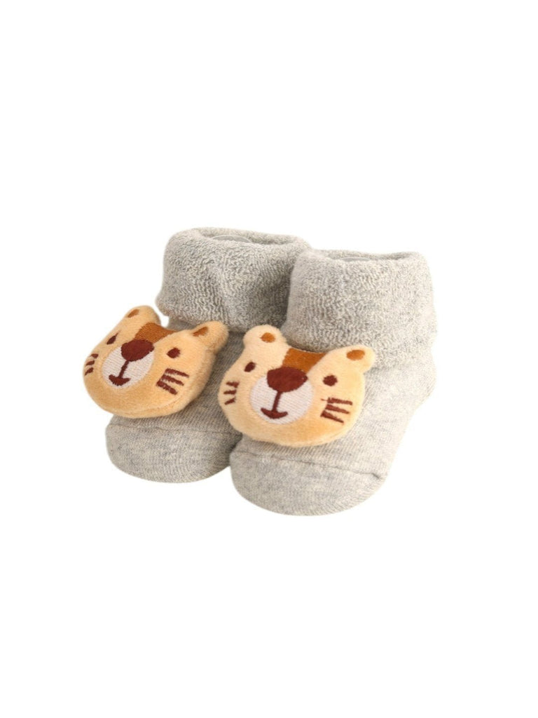 Adorable Lion Face Baby Socks - Cozy Grey- Front View