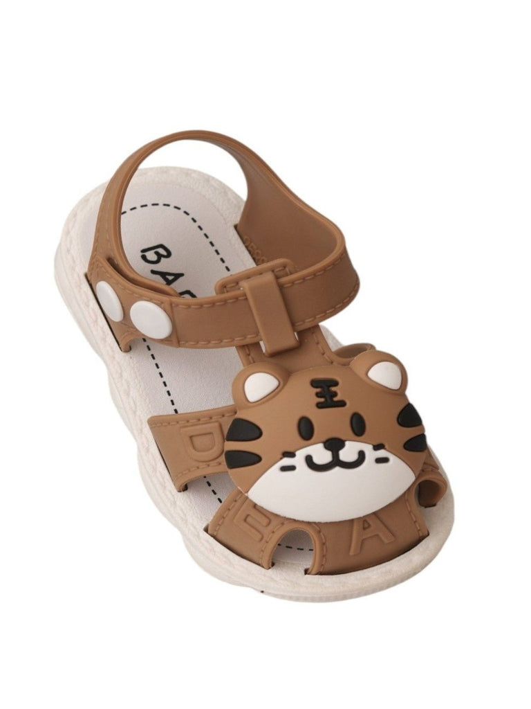 Side angle view of Yellow Bee Tiger Plush Strap Sandals for Boys showing the side profile.