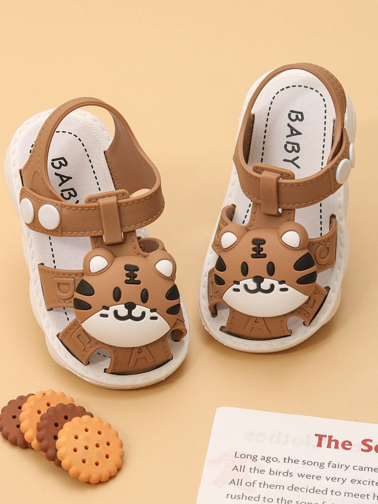 Creative shot of Yellow Bee Tiger Plush Strap Sandals for Boys showcasing the cute tiger design.