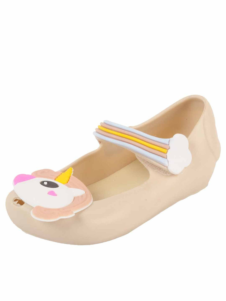 Adorable Unicorn Mary Jane Shoes with Rainbow Strap for Girls - Beige-Back View