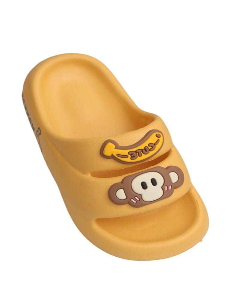 Yellow Bee Monkey Slip-On Slippers For Boys, Yellow - Side Angle View