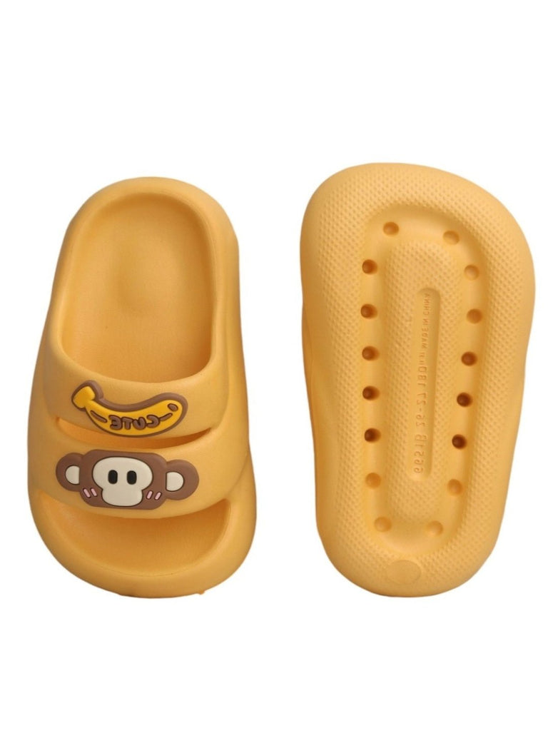 Yellow Bee Monkey Slip-On Slippers For Boys, Yellow - Front and Back View