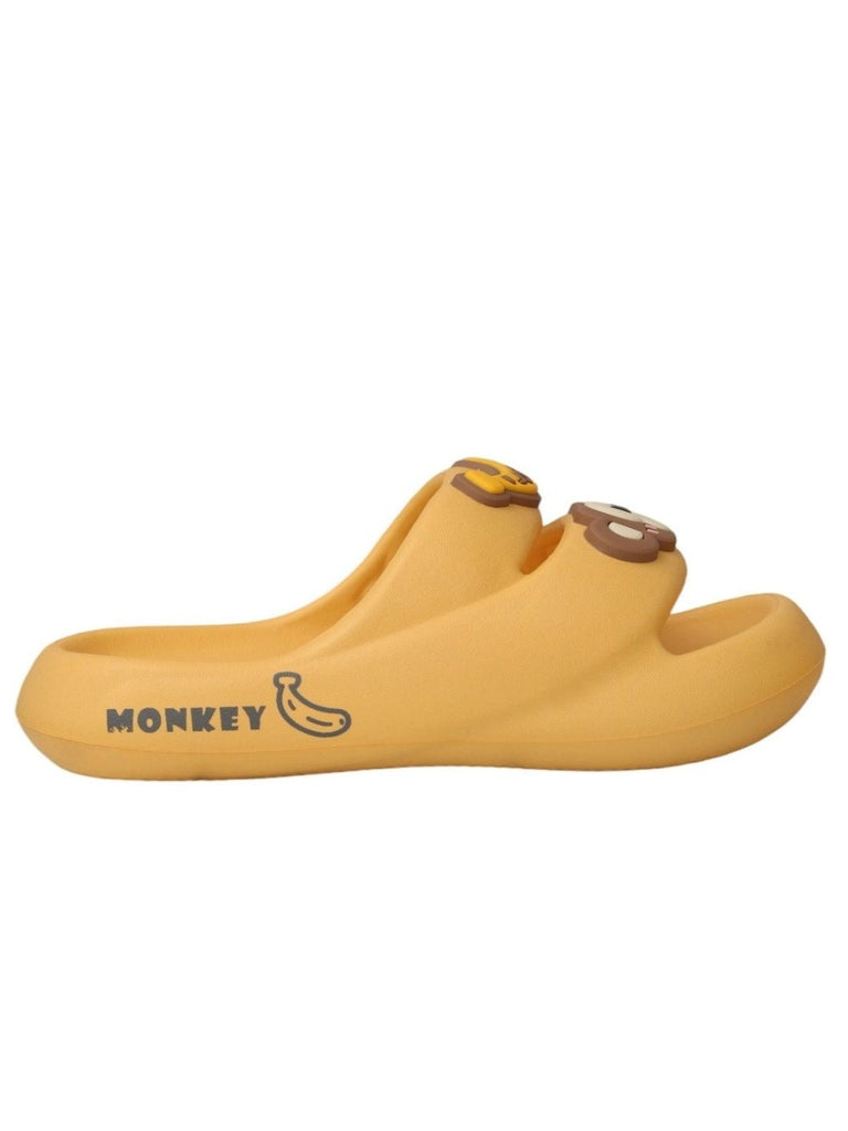 Yellow Bee Monkey Slip-On Slippers For Boys, Yellow - Side View