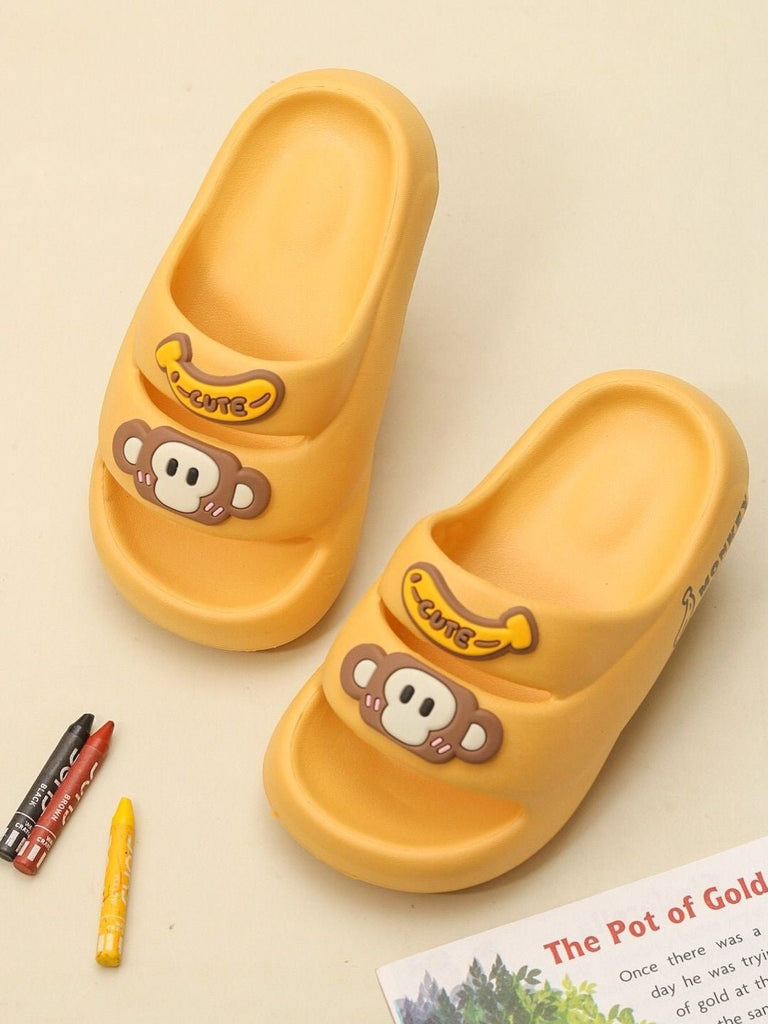 Yellow Bee Monkey Slip-On Slippers For Boys, Yellow - Creative View