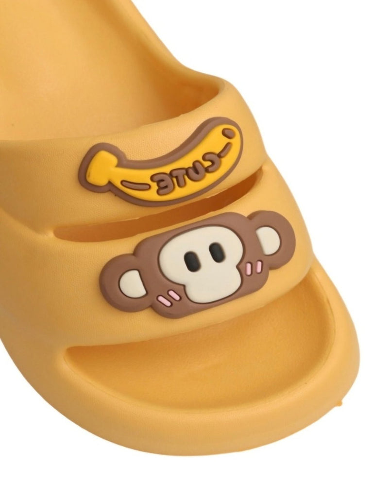 Yellow Bee Monkey Slip-On Slippers For Boys, Yellow - close up View