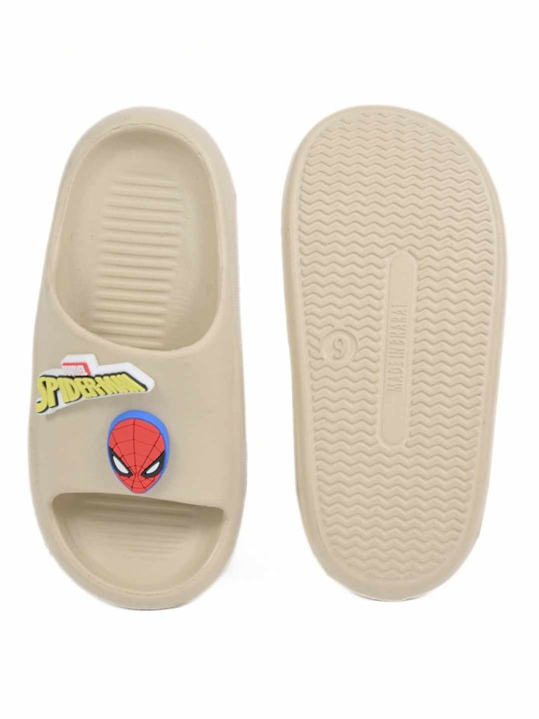 Adventurous Marvel Spider Man Cartoon Slides for Boys Beige - Front & Back View