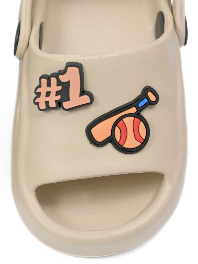 Adventurous MVP & Baseball Theme Charms Sandals for Boys – Beige - Front Zoom View