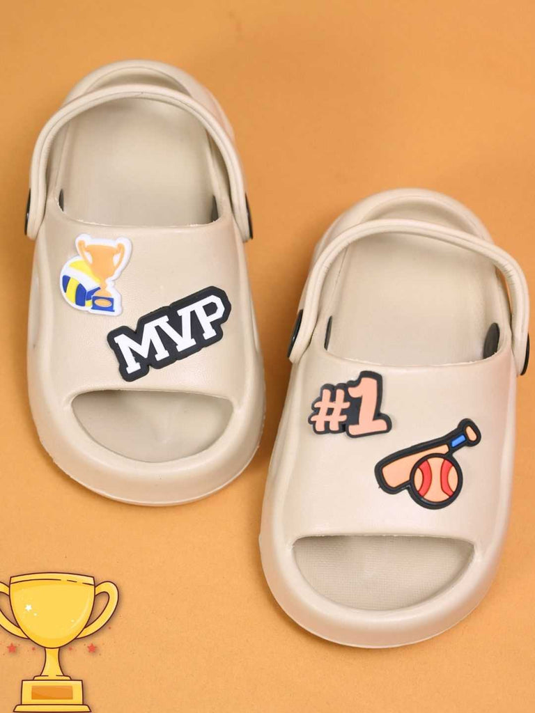 Adventurous MVP & Baseball Theme Charms Sandals for Boys – Beige - Creative View