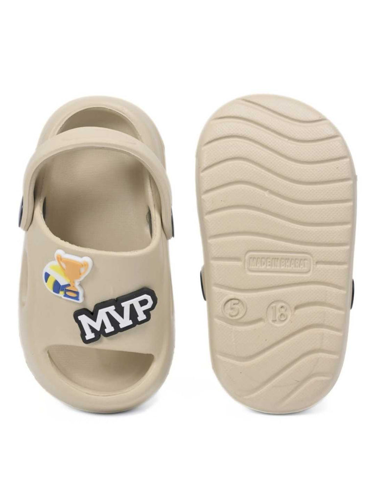 Adventurous MVP & Baseball Theme Charms Sandals for Boys – Beige - Front & Back View