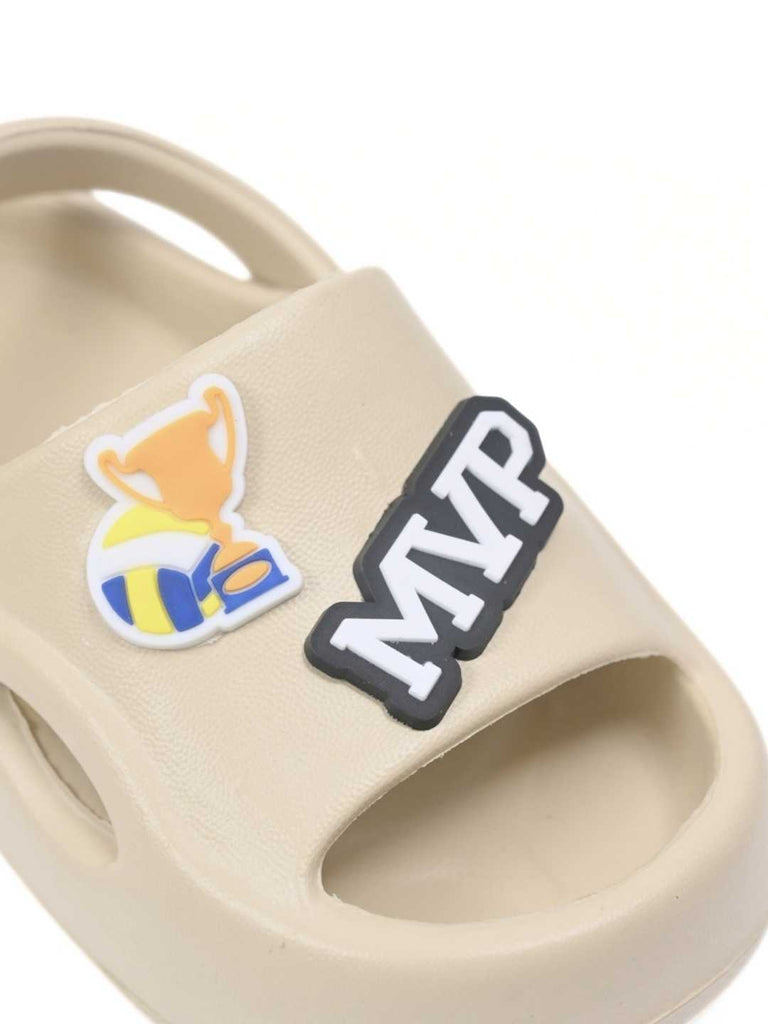 Adventurous MVP & Baseball Theme Charms Sandals for Boys – Beige - Close Up View