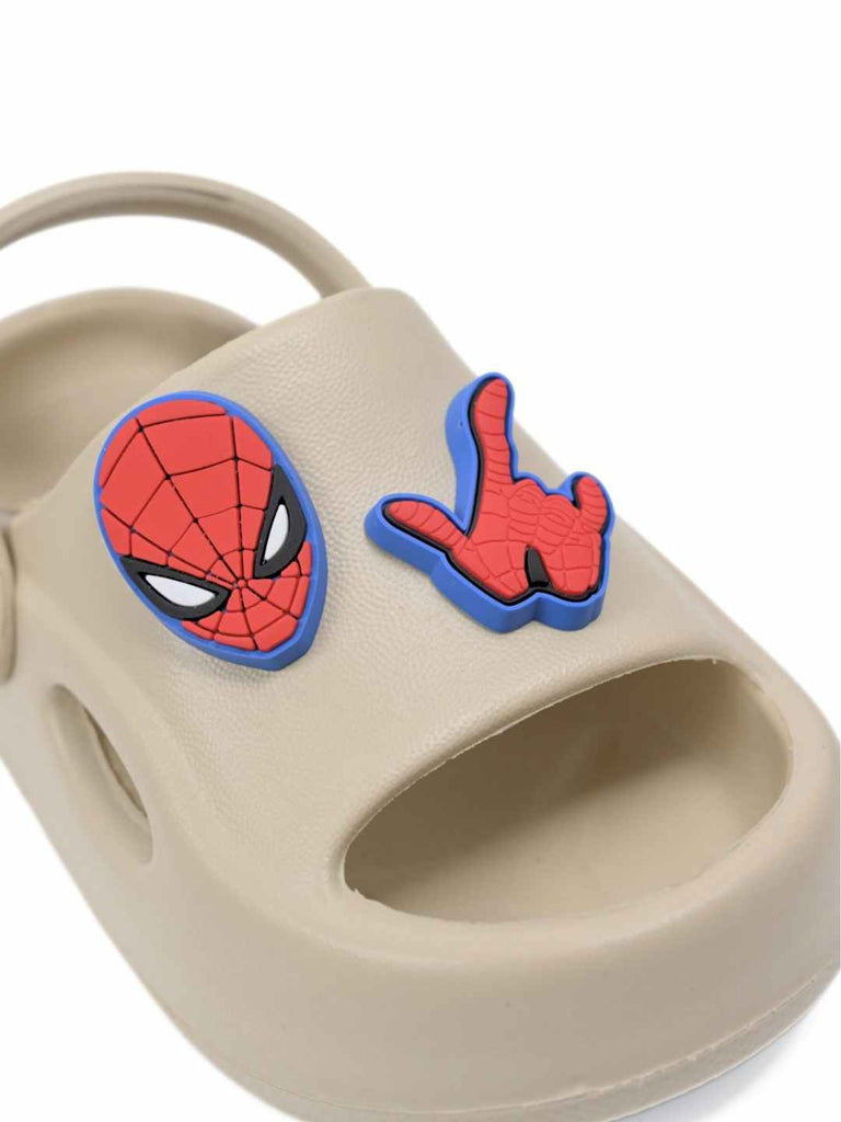 Adventurous Spider-Man Cartoon Character Sandals for Boys – Beige-Close up view