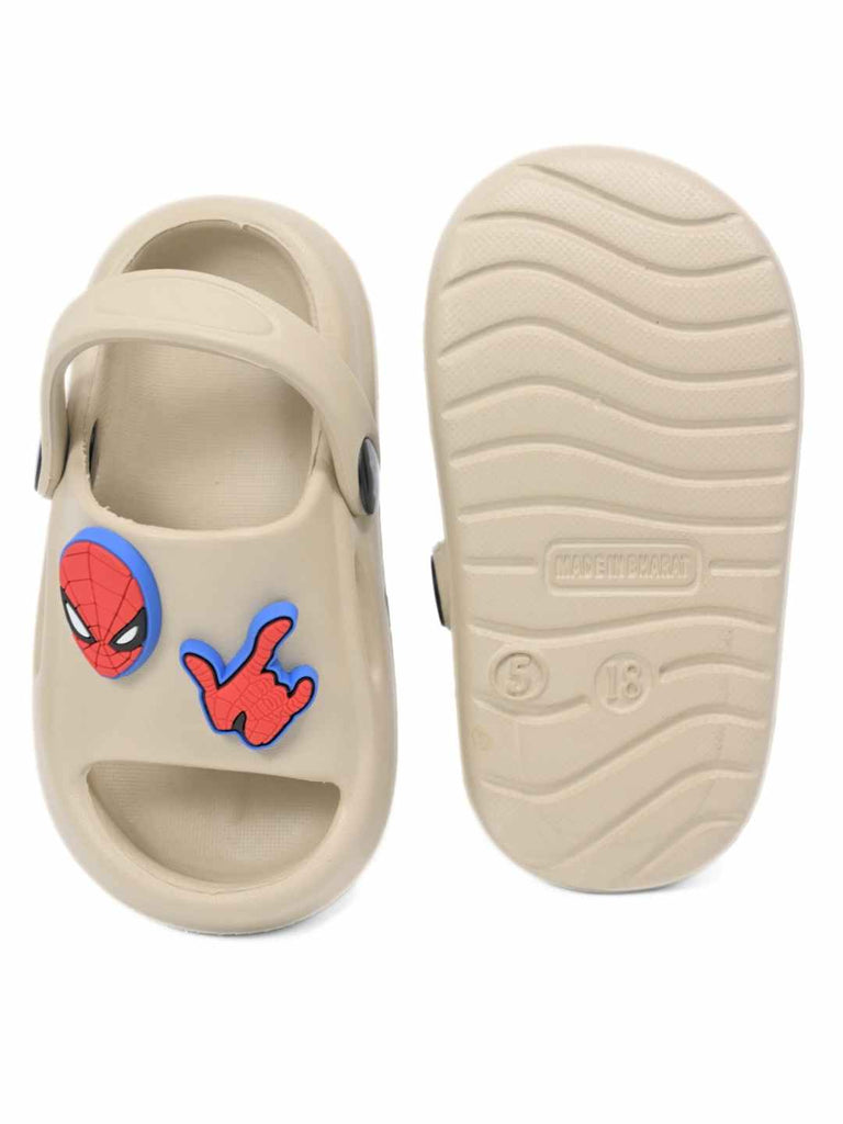 Adventurous Spider-Man Cartoon Character Sandals for Boys – Beige-Front & Back View
