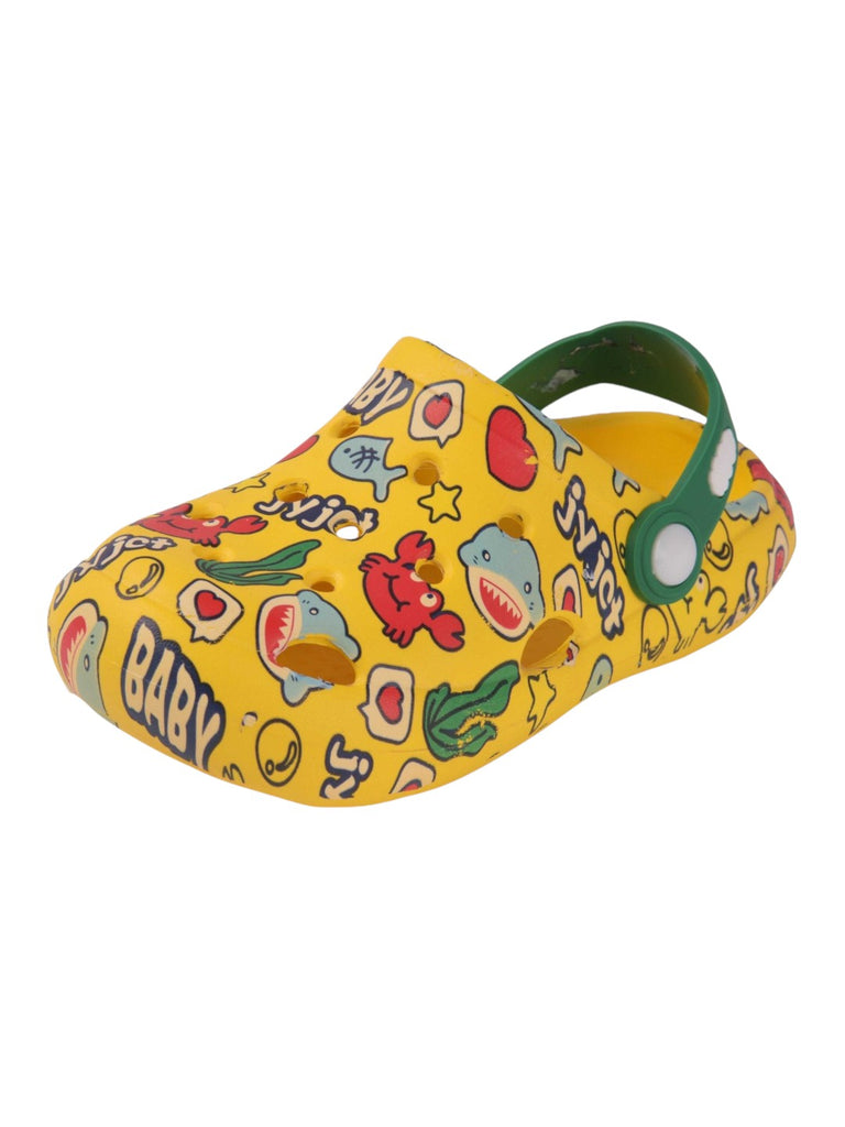 Kids' Bright Yellow Clogs with Colorful Playful Characters and Easy-Clean Material-side