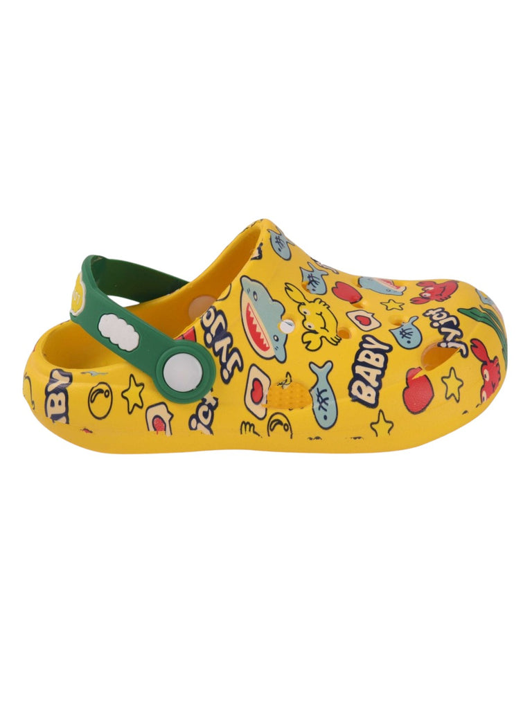 Kids' Bright Yellow Clogs with Colorful Playful Characters and Easy-Clean Material-side2