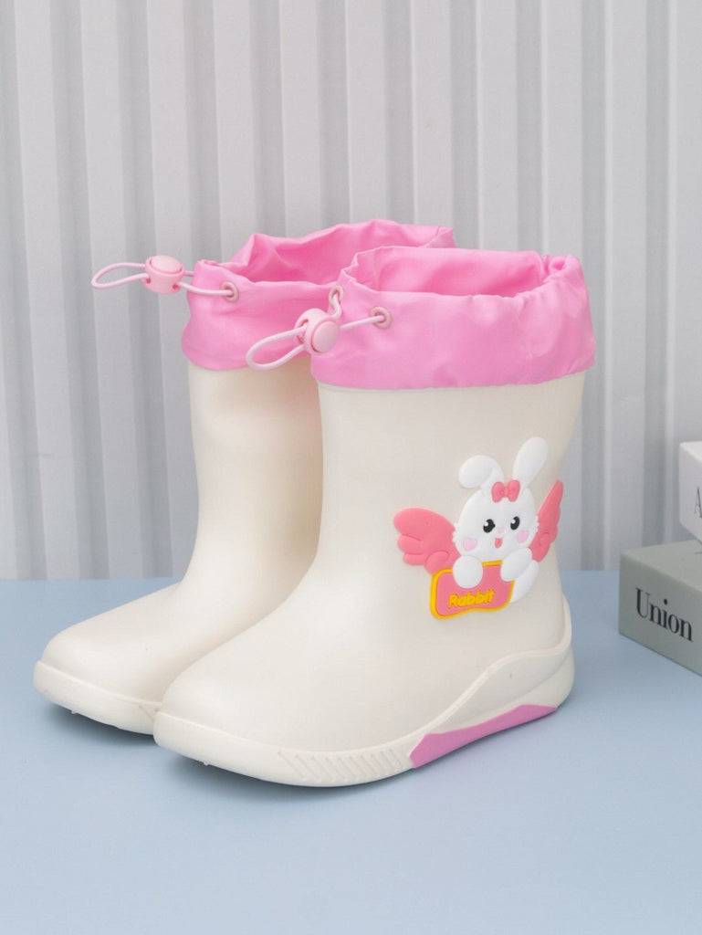 Creative display of Angel Bunny Themed White Rain Boots for Girls, perfect for visualizing their style and functionality.