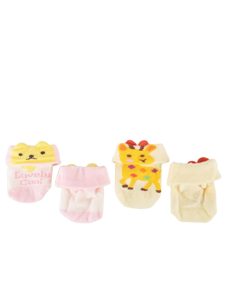 Baby Animal-Themed Knit Socks Set - Cute Bear and Giraffe Designs- Full View