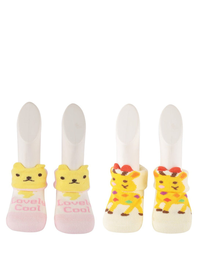 Baby Animal-Themed Knit Socks Set - Cute Bear and Giraffe Designs- Front View