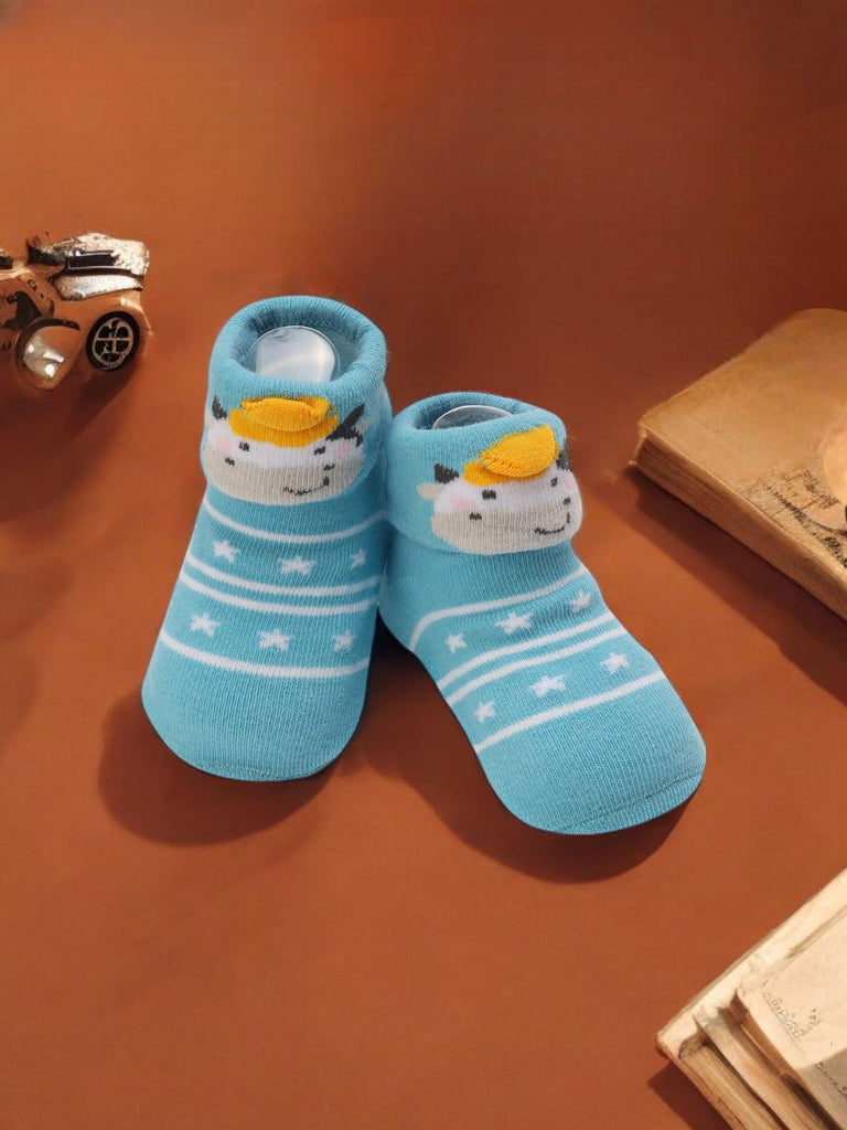 Aqua Blue Baby Booties with 3D Cow Design – Creative View